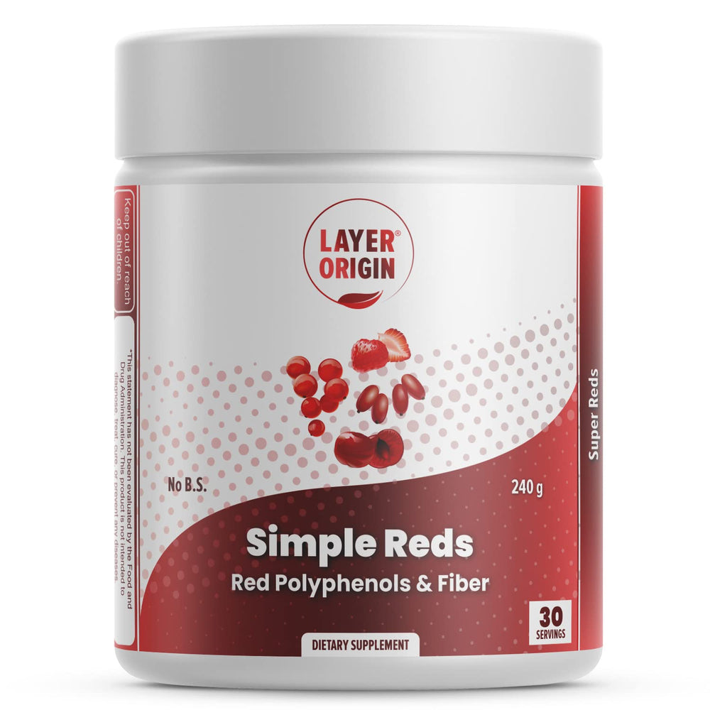 Packshot of Layer Origin Simple Reds Organic Red Polyphenols Powder 30 Servings