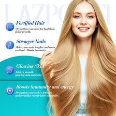 Lazpowfi bottle highlighting hyaluronic acid and vitamin C ingredients