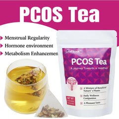 Leafroot PCOS Tea ingredients closeup with dandelion, hinting at earthy depth and purity.
