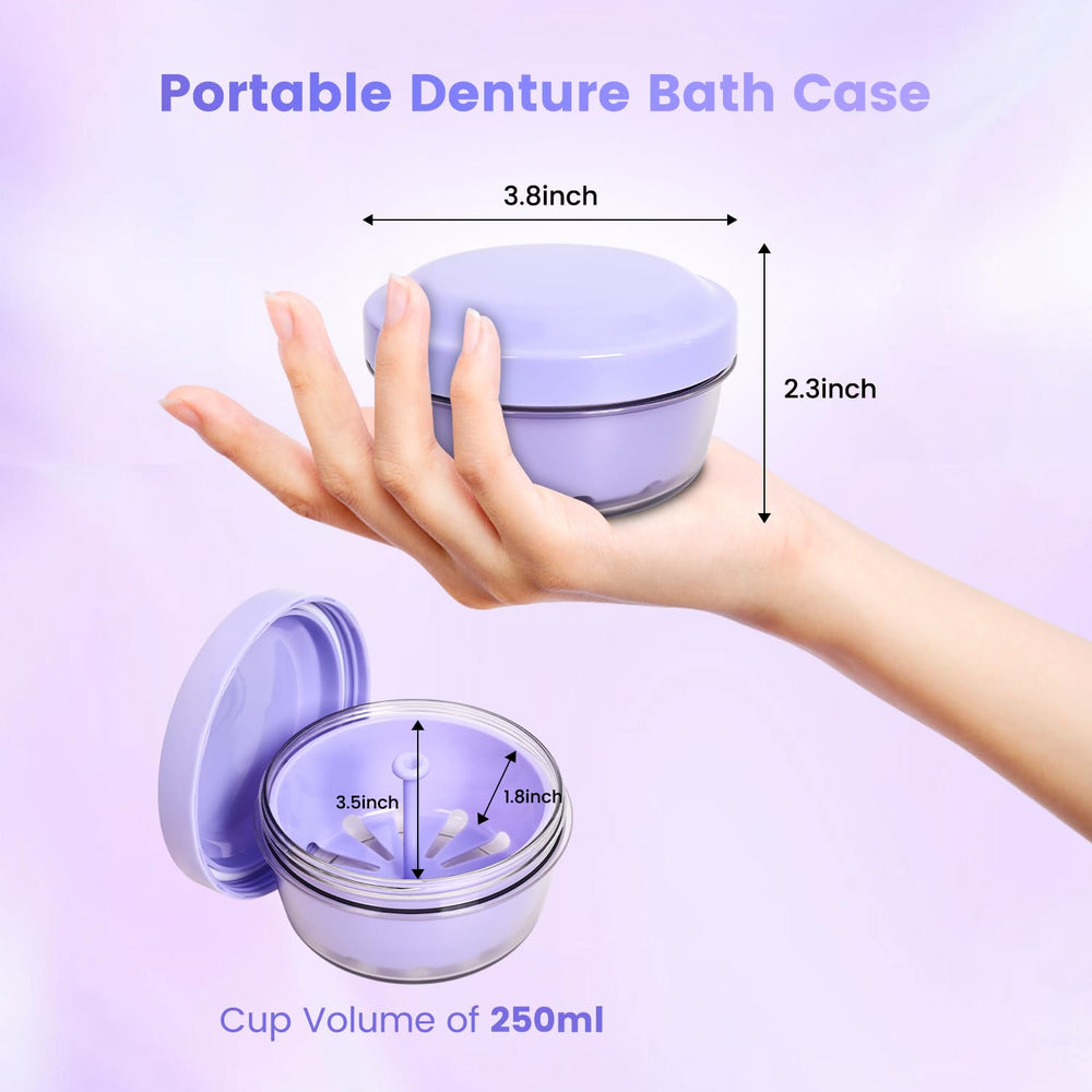 Portable denture soak cup with compact dimensions
