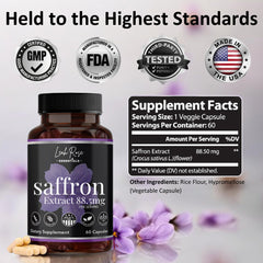 Vegan, gluten-free, non-GMO saffron supplement packaging