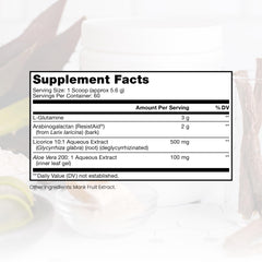Close-up of L-Glutamine and Arabinogalactan ingredients