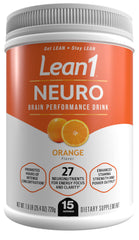 LEAN1 Neuro orange tub front view showcasing the powder for focused energy