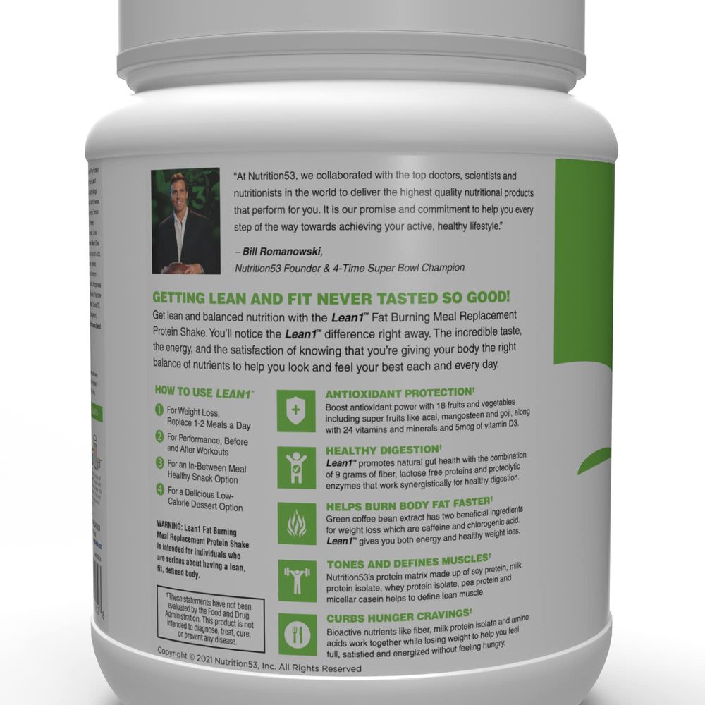 LEAN1 Nutrition53 gluten-free non-GMO pack, supports diet compatibility and clean ingredients.