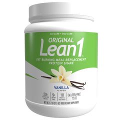 LEAN1 Nutrition53 vanilla bottle front, convenient lean meal replacement for on-the-go meals.