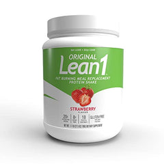 Close-up of Lean1 Strawberry label on the tub