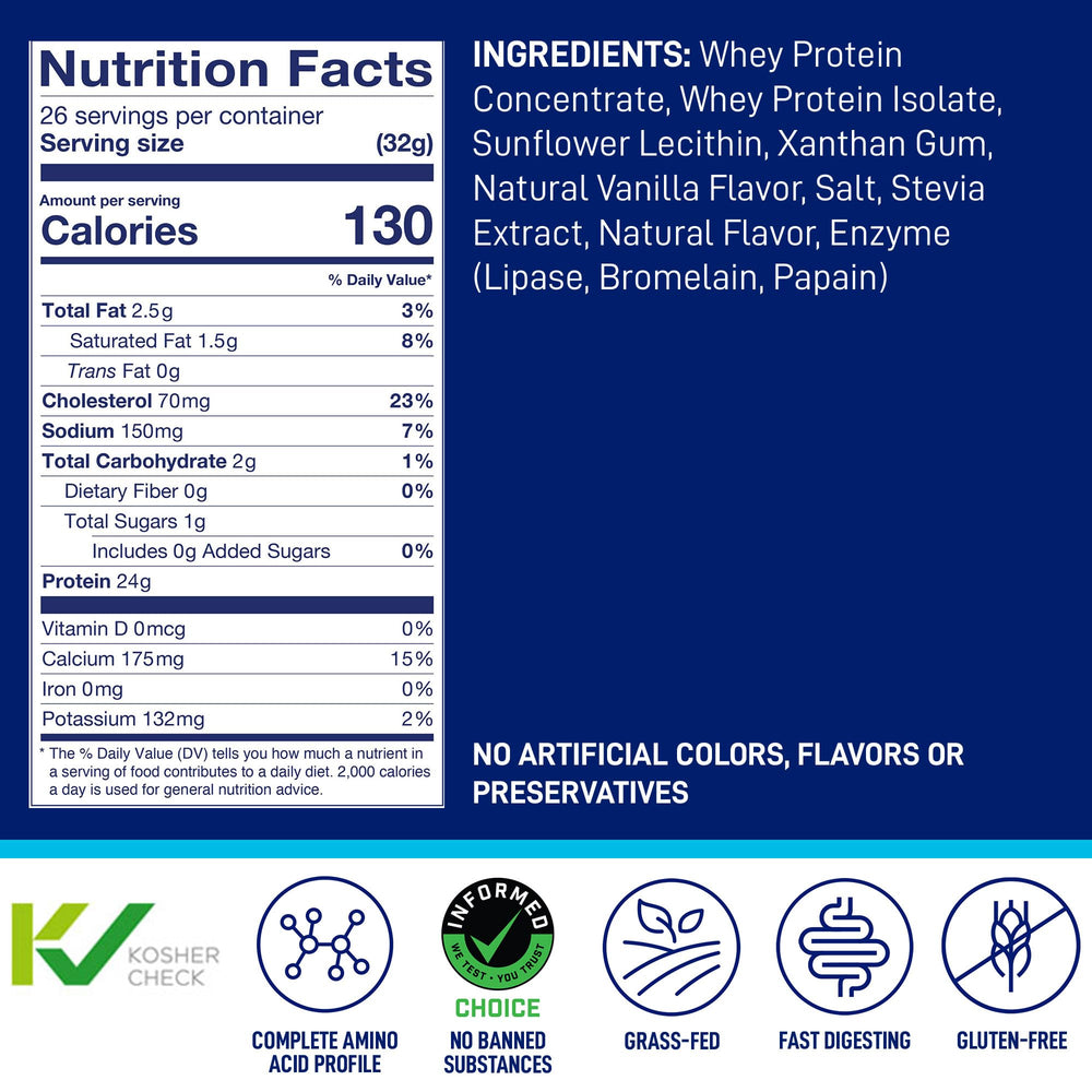 LeanFit WHEY Protein Natural Vanilla 24g protein per serving for muscle recovery