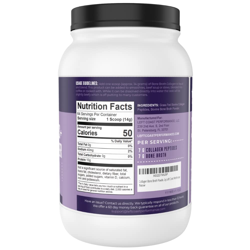 Ingredients label for Left Coast collagen bone broth powder