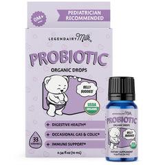 Front view of Legendairy Milk Baby Probiotic Drops Organic bottle