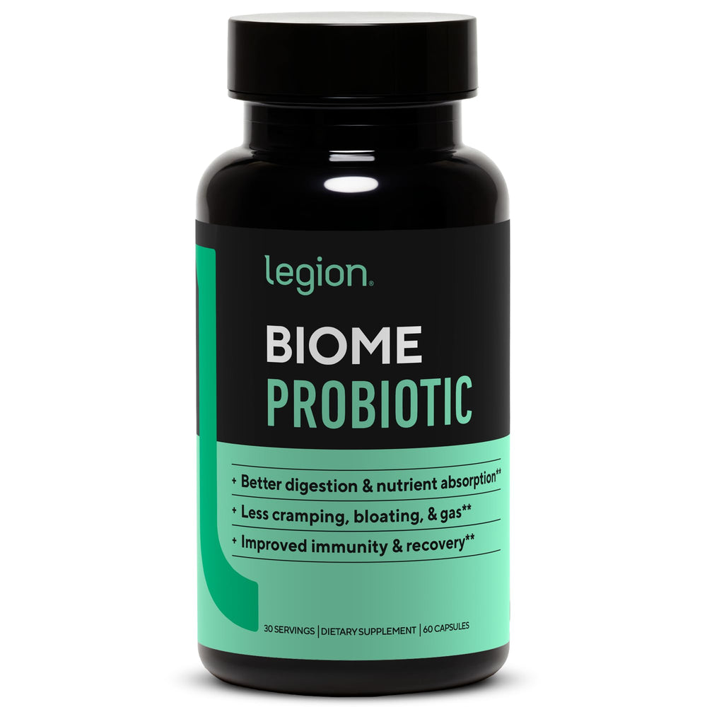 LEGION Biome Probiotic bottle with label on white background