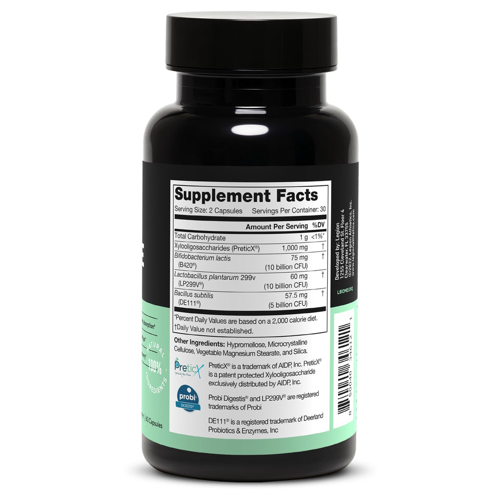 Packaging of LEGION Biome Probiotic showing ingredients and label