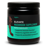 LEGION Elevate Mushroom Supplement Powder front label in Dutch Chocolate flavor (30 servings)