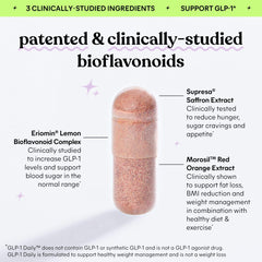 Close-up of Lemme GLP-1 Daily bottle and capsules