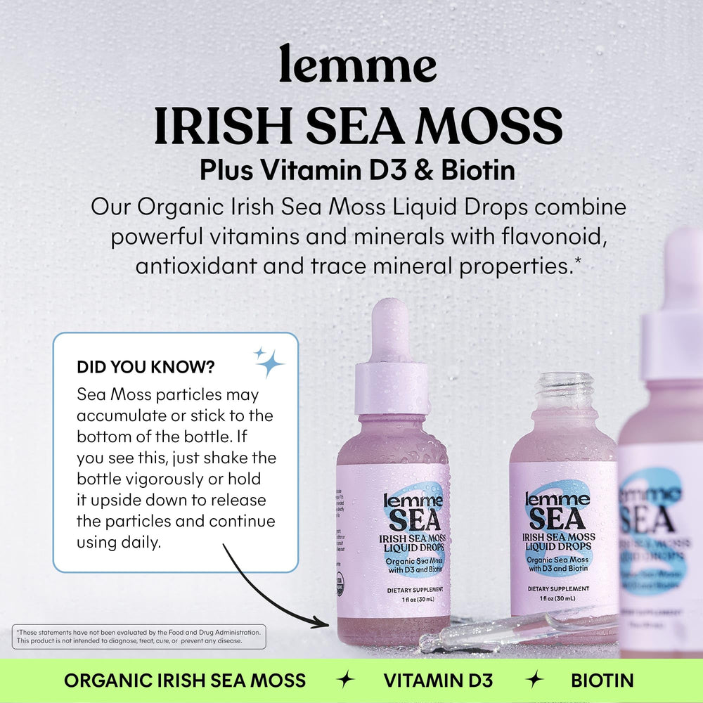Close-up of honey-flavored sea moss liquid drops in a bottle