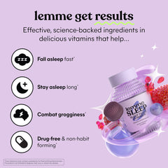 Close-up of Lemme Sleep Gummies berry bottle label