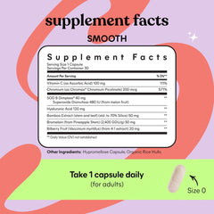 Close-up of key ingredients: Hyaluronic Acid, Silica, Vitamin C on label