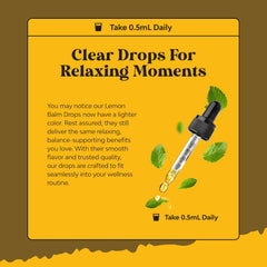 Poured lemon balm oil drops in glass bottle