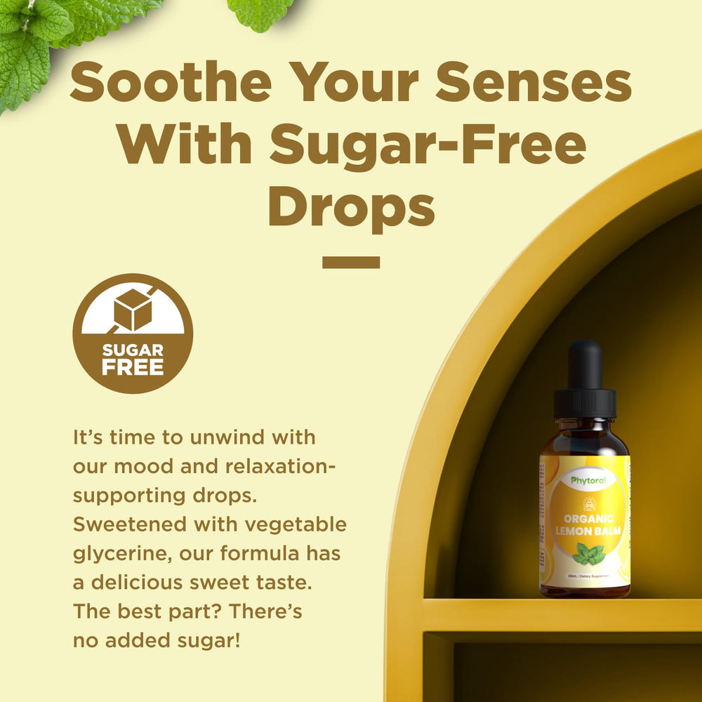 Lemon balm tincture bottle on white background