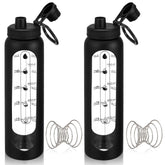 LemonRoad protein shaker glass bottle 34oz/1L in black silicone sleeve (2-pack)