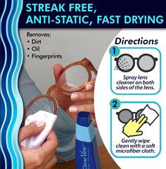 Premium cleaning solution being applied to eyeglasses