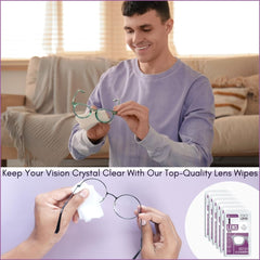 Close up of individually wrapped LensEssence wipes