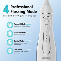 Blue and white portable flosser close-up