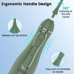 Included contents: flosser, 5 replacement heads, manual, charging cable