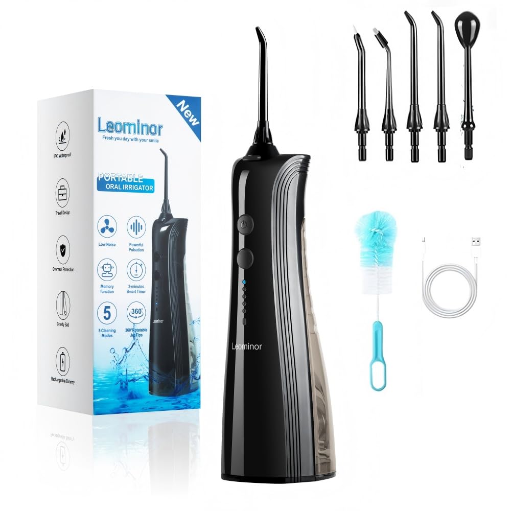 Leominor Water Dental Flosser Black – front view