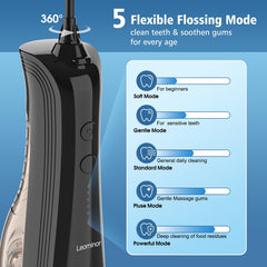 Cordless water flosser in black with charging base