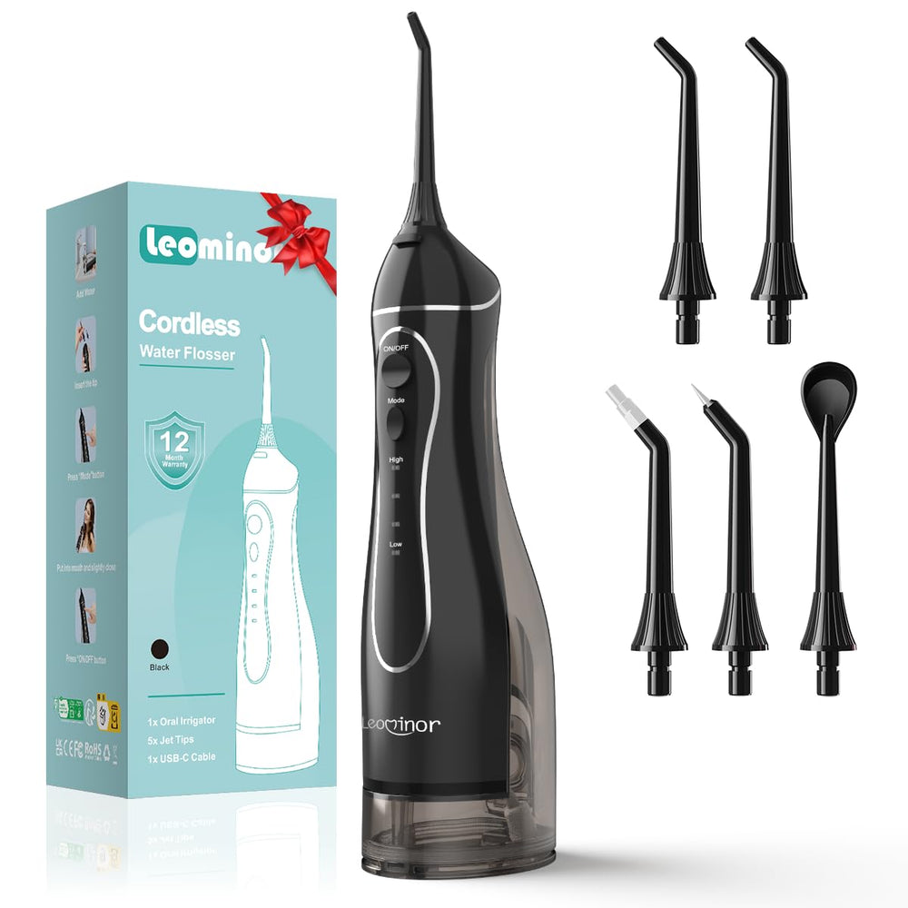 Leominor Water Flosser Pick for Teeth – front view in black