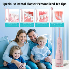 Package contents: water flosser, 5 heads, manual, USB charging cable