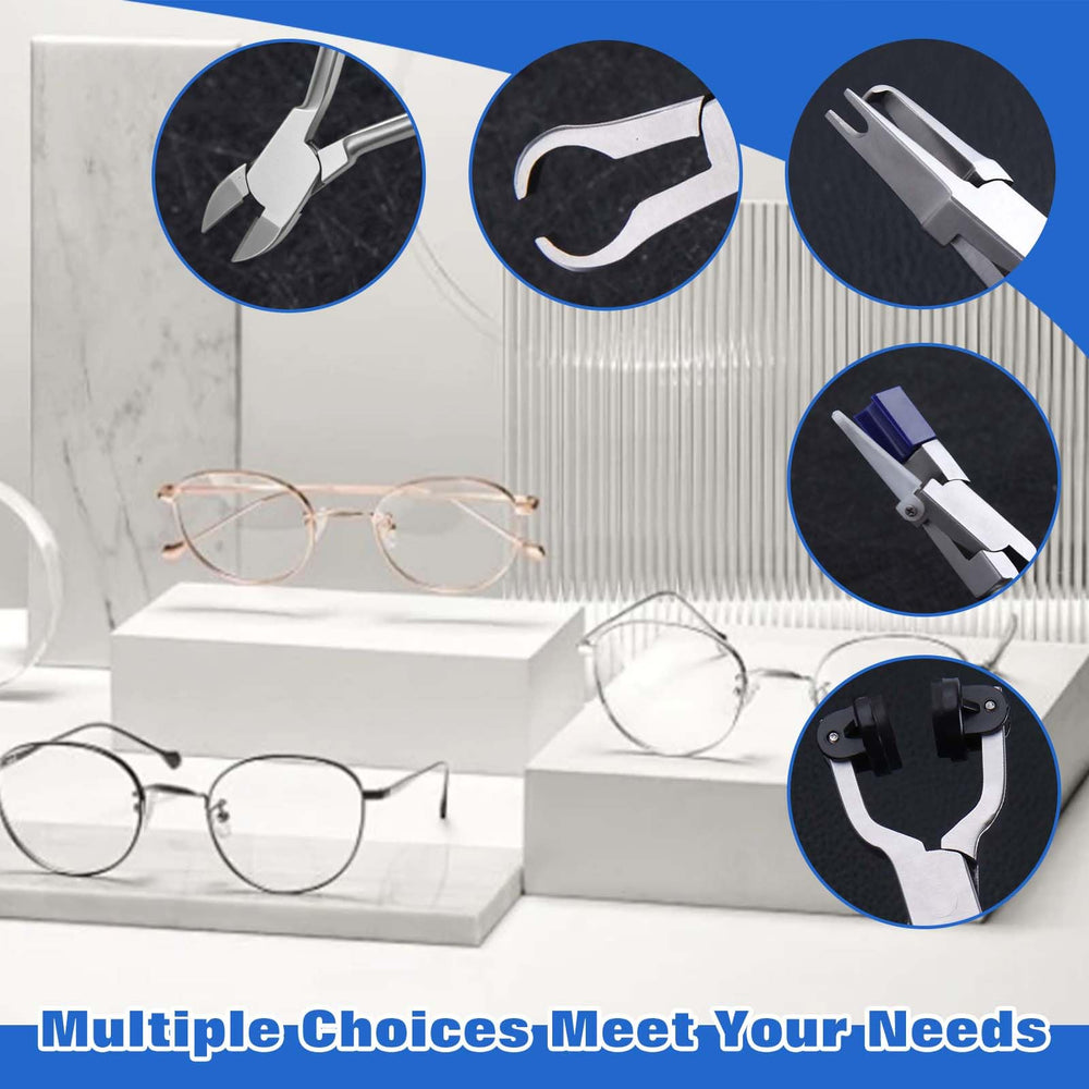 Eyeglass repair tool kit in use on frames