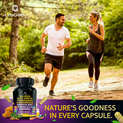 Natural herbal capsules on wooden surface