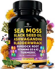 LetaGreen Sea Moss Capsules bottle in hero image, 120-count
