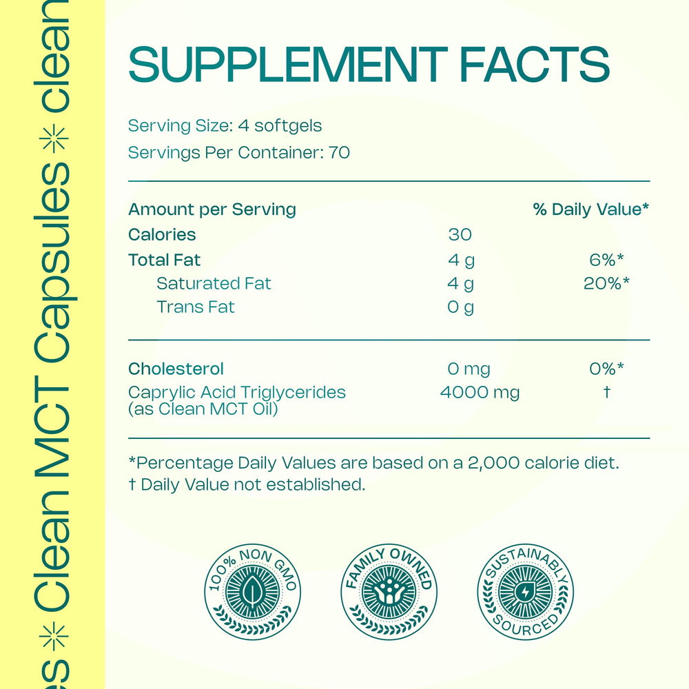 Close-up of LevelUp Clean MCT Oil Capsules bottle