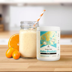 Ingredients panel of LevelUp Keto Protein highlights collagen, MCT, and whey.