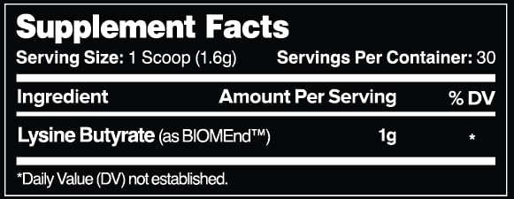 Close-up of Leviathan Bloat Support with BIOMend Lysine Butyrate label