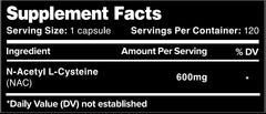 Leviathan NAC bottle back view showing nutrition facts