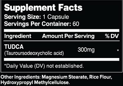Leviathan Nutrition TUDCA capsules close-up reveals 300mg per capsule for targeted daily dosing.