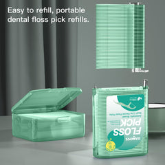 Close-up of UHMWPE floss sticks in mint twin-line