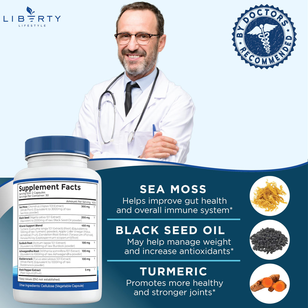 Sea Moss with Bladderwrack, Burdock and Turmeric capsules