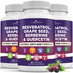Liberty Lifestyle Resveratrol Berberine Grapeseed Polyphenol supplement bottle – 180 count