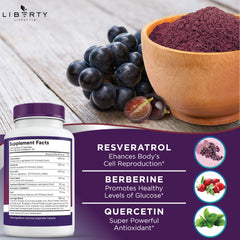 Capsules with ingredients like resveratrol, berberine and grape seed extract