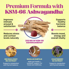 Lifestyle shot of a woman taking a raspberry Libido Booster gummy