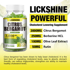 Ingredients collage showing bergamot extract, berberine, olive leaf, and rutin