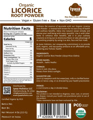 Label showing Organic Licorice Root Powder packaging