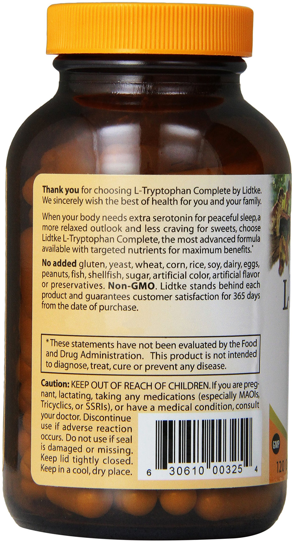 Lidtke L-Tryptophan Complete Capsules product label close-up