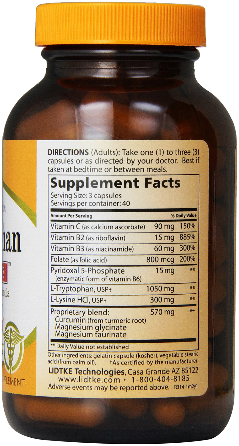 Front packaging of Lidtke Technologies L-Tryptophan Complete Capsules