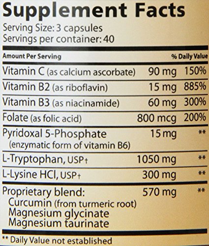 Back or nutritional facts panel of Lidtke L-Tryptophan Complete Capsules 120 count