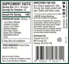 4 oz Life Cykel Lion's Mane tincture with 60 servings